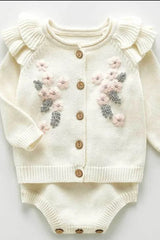 Knitted romper set Flowers