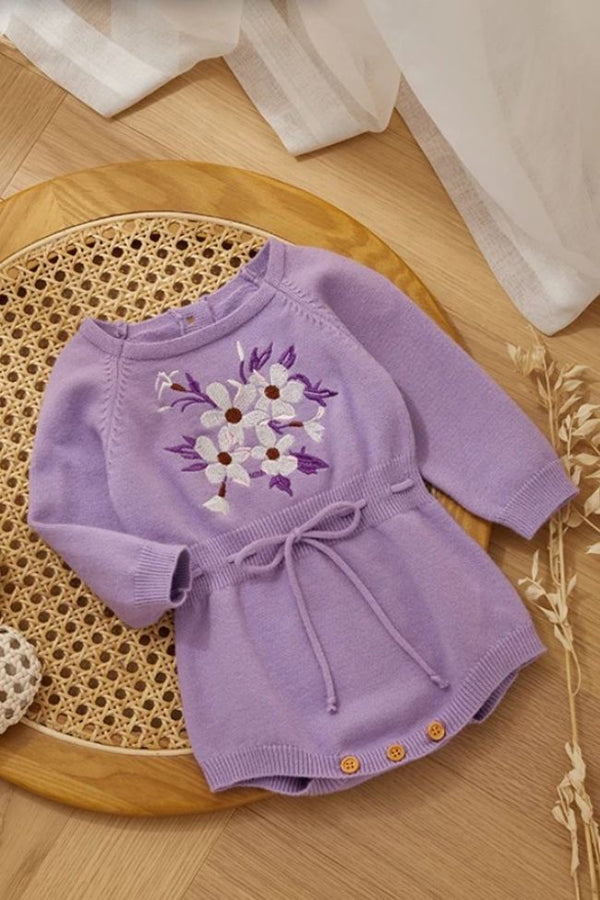 Embroidered floral mix knit romper suit