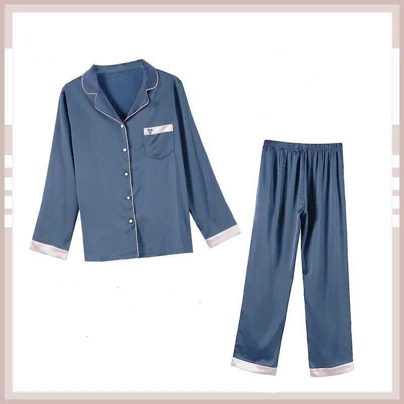 Pijama de seda Pasarelle Azul claro L 